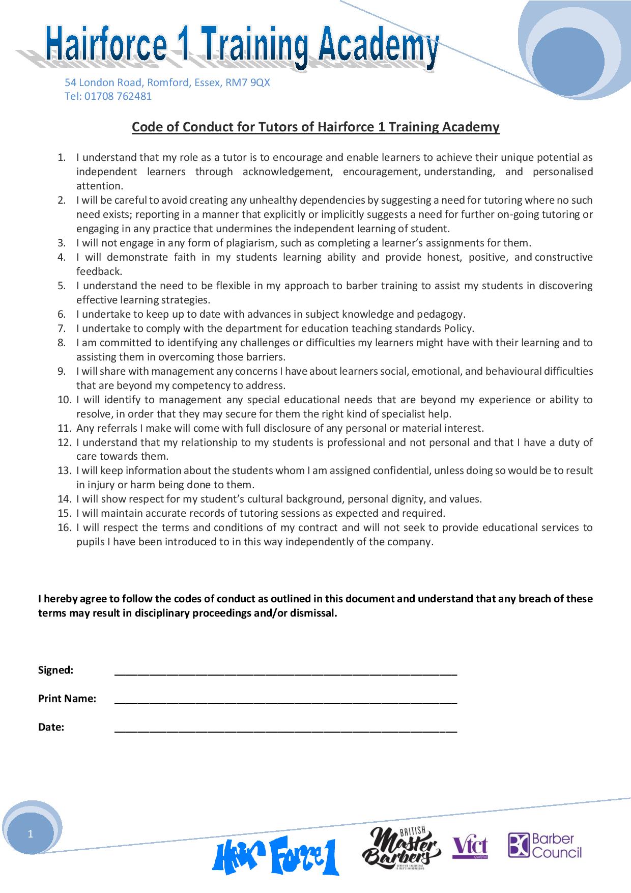 Code Of Conduct Tutors