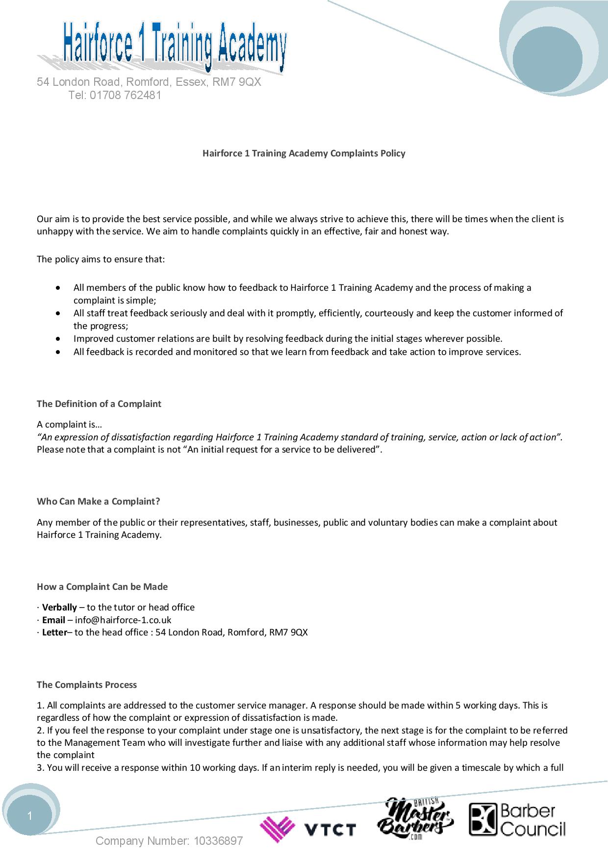 Complaints Policy