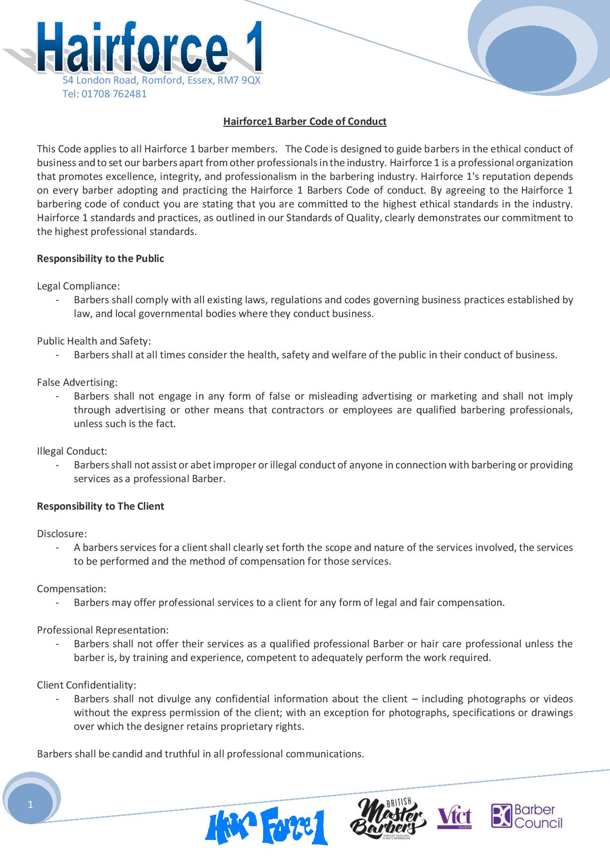 Conduct For Salon Staff
