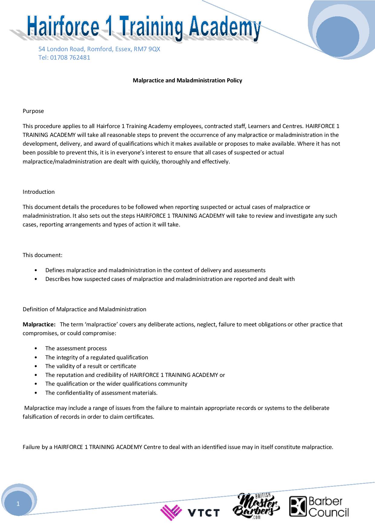 Maladministration Policy
