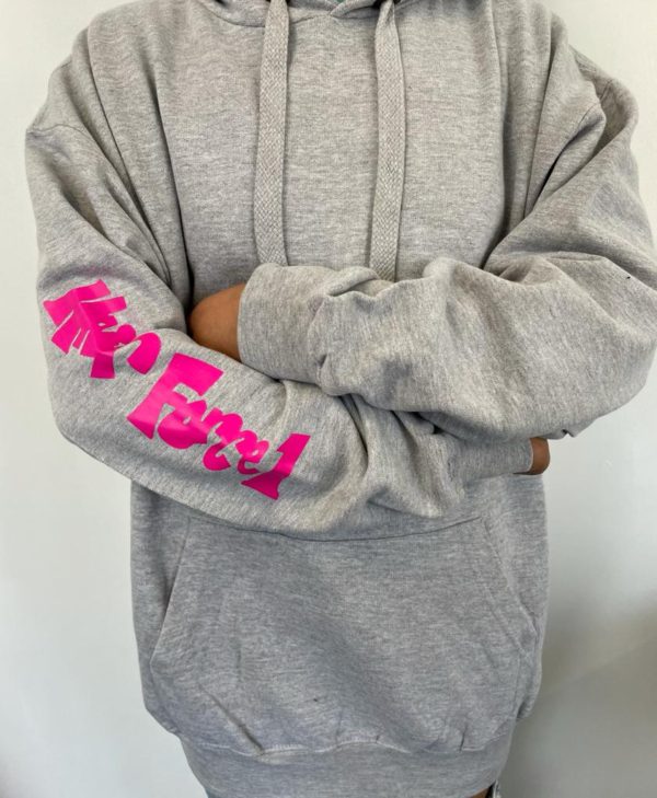 Grey Hairforce 1 hoodie with PINK logo